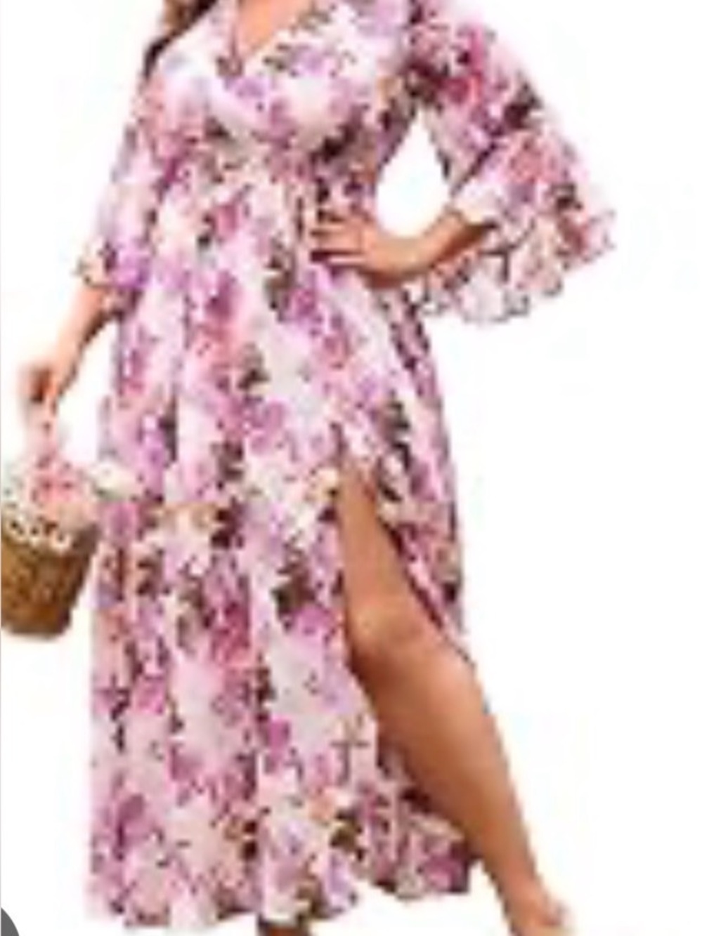 EYWOL size XL Floral Pink Wrap Maxi Dress with  Side Slit
